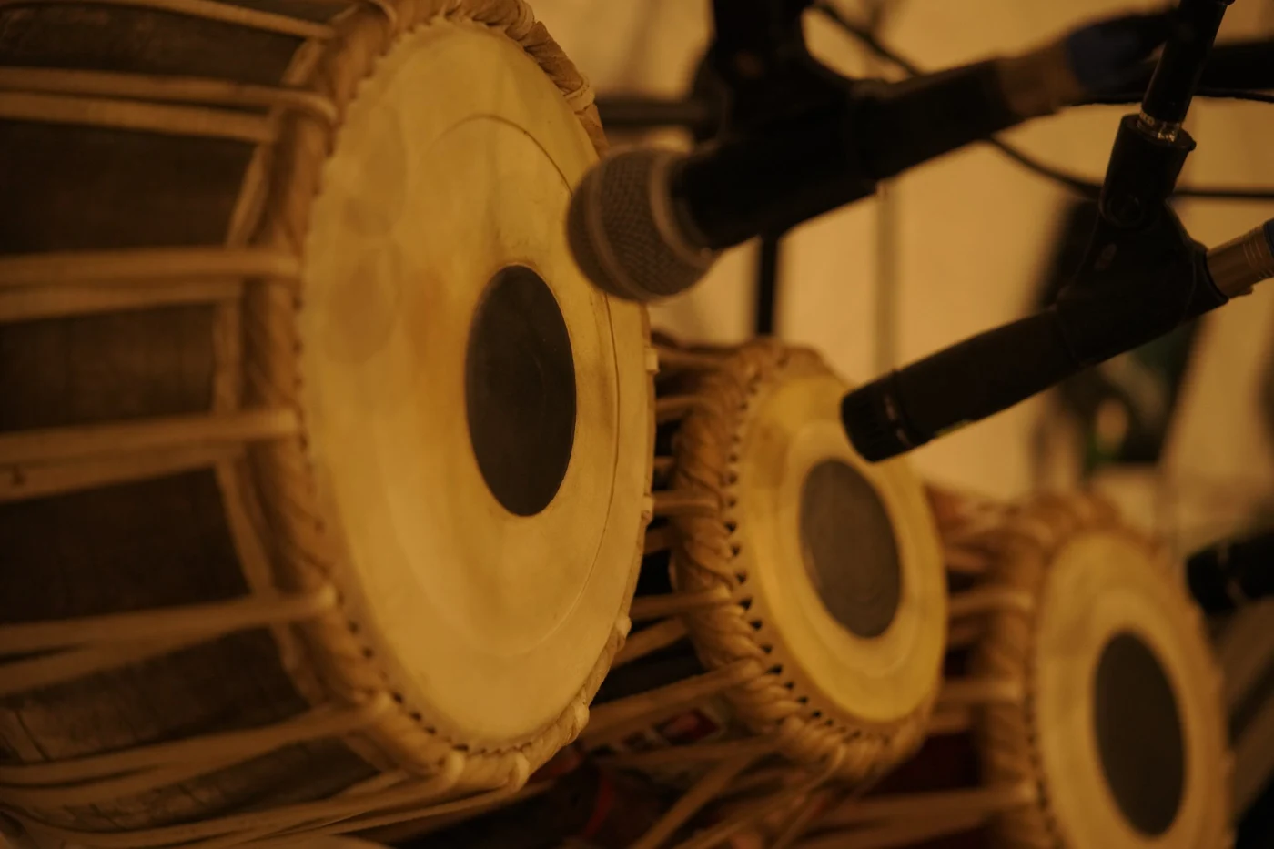 A tabla beside a microphone.